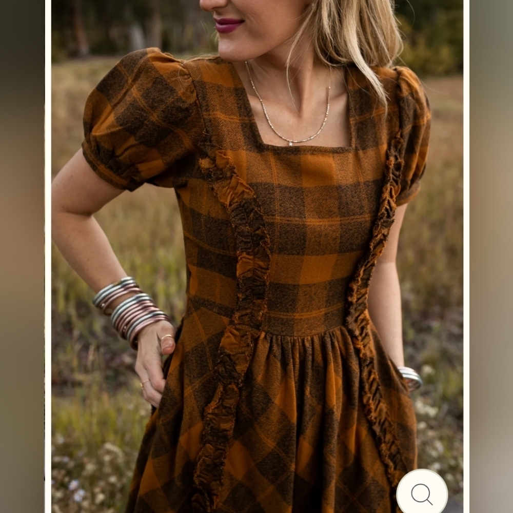 NWT Ivy City Co. Orange Brown Black Plaid Kimball Dress - Size Large